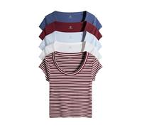 THE SET Femme T-Shirt côtelé à Encolure dégagée et Mancherons, Lot de 5 Navy/Stripe/Red/Light Blue/White M