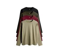 THE SET Femme T-Shirt décontracté à Manches Longues, Lot de 4 Black/Khaki/Red/Light Green XL