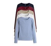THE SET Femme T-Shirt Ras du Cou à Manches Longues, Lot de 5 Navy/Light Blue Stripe/Red/Stone Brown/White L