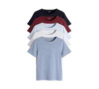 THE SET Femme T-Shirt Ras du Cou ajusté à Manches Courtes, Lot de 5 Red/Navy/Stripe/Light Blue/White S