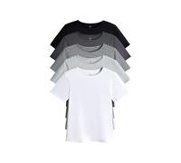 THE SET Femme T-Shirt Ras du Cou ajusté à Manches Courtes, Lot de 5 White/Black/Charcoal/Grey Marl/Stripe S