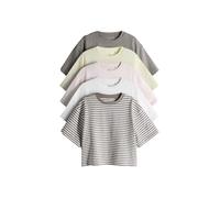 THE SET Fille T-Shirt Court en Coton mélangé à Manches Courtes, Lot de 4 Brown/White/Yellow/Stripe 4 Ans