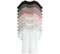 THE SET Fille T-Shirt Regular à Manches Courtes, Lot de 10 Black/Brown/Stripe/Pink/Leopard/Cream/White 8 Ans