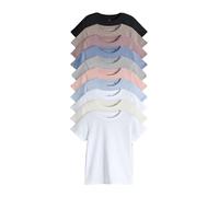 THE SET Fille T-Shirt Standard à Manches Courtes en Coton mélangé, Lot de 10 Black/Brown/Grey/Pink/Cream/White 7 Ans