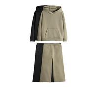 THE SET Garçon Sweat à capuche chiné et pantalon de jogging large, lot de 2 Black/Khaki 8 Ans