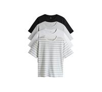 THE SET - T-Shirts à Manches Courtes Femme - 100% Coton (Lot de 4) Black/Stripe/Grey/White L
