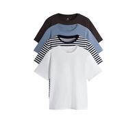 THE SET - T-Shirts à Manches Courtes Femme - 100% Coton (Lot de 4) Chocolate Brown/Stripe/Light Blue/White L