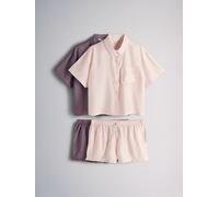 The Set The Set 2 Pack Button Through Shorts Woven Pyjama Set Pale Pink/Purple