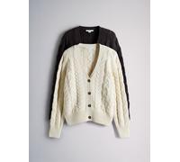 The Set The Set 2 Pack Cable V-Neck Knit Cardigan Chocolate Brown/Cream
