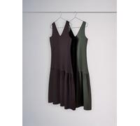 The Set The Set 2 Pack Drop Waist Sleeveless V-Neck Midi Dresses With Linen Khaki Green/Chocolate Brown Khaki Green/Chocolate Brown EU 42 (UK 14)