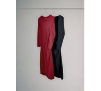 The Set The Set 2 Pack Long Sleeve Ribbed Ruched Maxi Dresses Black/Red Black/Red X-Large (EU 48-50)
