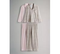 The Set The Set 2 Pack Polyester Viscose Blend Button Through Long Pyjamas with Piping Animal/Pink