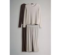 The Set The Set 2 Pack Soft Touch Ribbed Long Sleeve Leg Pyjamas Chocolate Brown/Stripe