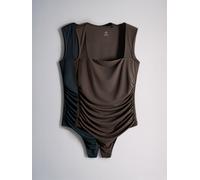 The Set The Set 2 Pack Square Neck Ruched Bodysuit Black/Chocolate Brown