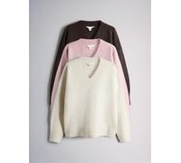 The Set The Set 3 Pack 2 Pack Knitted V-Neck Jumpers With Wool Soft Pink/Cream/Chocolate Brown