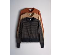 The Set The Set 3 Pack Fine Knitted Crew Neck Cardigans Caramel/Burnt Orange/Navy Blue Stripe