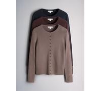 The Set The Set 3 Pack Ribbed Crew Neck Long Sleeve Cardigans Navy Blue/Burgundy Red/Stone Brown