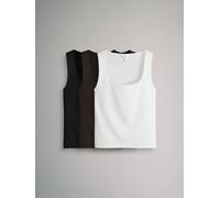 The Set The Set 3 Pack Soft Touch Nylon Square Neck Vests Black/Chocolate Brown/White
