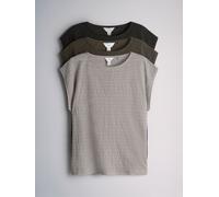 The Set The Set 3 Pack Textured Cap Sleeve T-Shirts Black/Green/Taupe