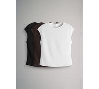 The Set The Set 3 Pack Textured Cap Sleeve T-Shirts Black/White/Chocolate Brown