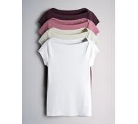 The Set The Set 4 Pack Boat Neck Cap Sleeve Ribbed Tops Dark Pink/Plum/Neutral