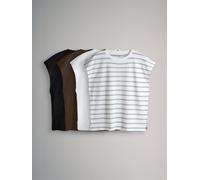 The Set The Set 4 Pack Cap Sleeve T-Shirts Navy/Light Blue /Stone Brown/Stripe