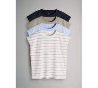 The Set The Set 4 Pack Cap Sleeve T-Shirts Navy/Light Blue/Stone Brown/Stripe