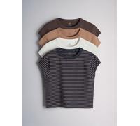The Set The Set 4 Pack Cropped Cap Sleeve T-Shirts Navy Stripe/Brown/White