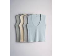 The Set The Set 4 Pack Deep V-Neck Ribbed Vests Pale Blue/Pastel Yellow/Grey