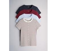 The Set The Set 4 Pack Short Sleeve Button Through Rib T-Shirts Navy Blue/Red/Light Blue/Stripe
