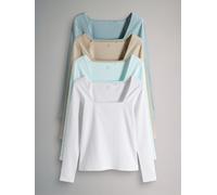 The Set The Set 4 Pack Trim Square Neck Ribbed Tops Blue/Light Blue/Stone Brown/White