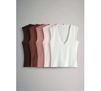 The Set The Set 5 Pack Deep V-Neck Ribbed Vest Chocolate Brown/Pink/White