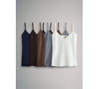 The Set The Set 5 Pack Essentials V-Neck Cami Tops Navy/Burgundy/Camel/Stripe/White