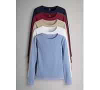 The Set The Set 5 Pack Long Sleeve Crew Neck Fitted Tops Navy/Light Blue Stripe/Red/Stone Brown/White