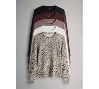 The Set The Set 5 Pack Ribbed Long Sleeve T-Shirts Mauve/Berry/Leopard/Black/Cream