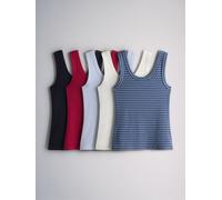 The Set The Set 5 Pack Ribbed Scoop Neck Vests Navy Blue/Blue/Stripe/Red/White