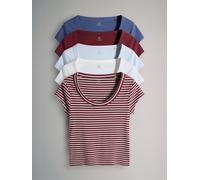 The Set The Set 5 Pack Scoop Neck Cap Sleeve Ribbed T-Shirts Navy/Stripe/Red/Light Blue/White