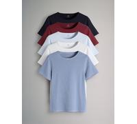 The Set The Set 5 Pack Short Sleeve Fitted Crew Neck T-Shirts Red/Navy/Stripe/Light Blue/White