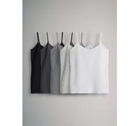 The Set The Set 5 Pack Thin Strap Vest Tops Black/Grey/Stripe/Light Grey Marl/White