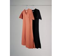 The Set The Set Black/Brown 2 Pack Loopback 100% Cotton V-Neck Sweat Dress Black/Brown X-Small