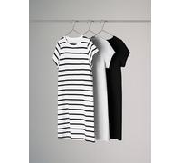 The Set The Set Black/Grey/White Stripe 3 Pack 100% Cotton Short Sleeve T-Shirt Dresses Black/Grey/White Stripe Small