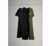 The Set The Set Black/Khaki Green 2 Pack Loopback 100% Cotton Crew Neck Sweat Dress Black/Khaki Green X-Small