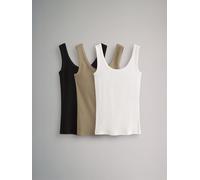 The Set The Set Black/Khaki Green/White 3 Pack Ribbed Scoop Neck Vests
