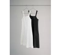 The Set The Set Black/Spot 2 Pack Strappy A-Line Linen Blend Dresses Black/Spot 16