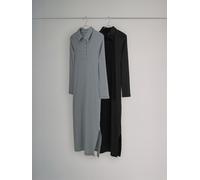 The Set The Set Black/Stripe 2 Pack Collared Rib Midi Dresses Black/Stripe large