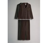The Set The Set Chocolate Brown / Charcoal Marl 2 Pack Viscose Blend Button Through Long Pyjamas with Piping
