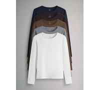 The Set The Set Cream/Navy/Light Blue/Brown/Chocolate Brown 5 Pack Long Sleeve Crew Neck T-Shirts
