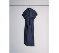The Set The Set Pleated Front Short Sleeve Shirt 100% Cotton Maxi Dress Navy Navy 34