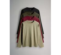 The Set The Set Relaxed Fit 4 Pack 100% Cotton Long Sleeve T-Shirts Black/Khaki/Red/Light Green