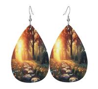 The setting sun Boucles d'oreilles en cuir en forme de larme pour femme - Boucles d'oreilles pendantes légères en PVC avec crochets en argent 925, imprimés double face | Cadeau hypoallergénique